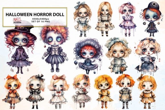 Download Halloween Horror Doll Watercolor Clipart - Horror doll Collection
